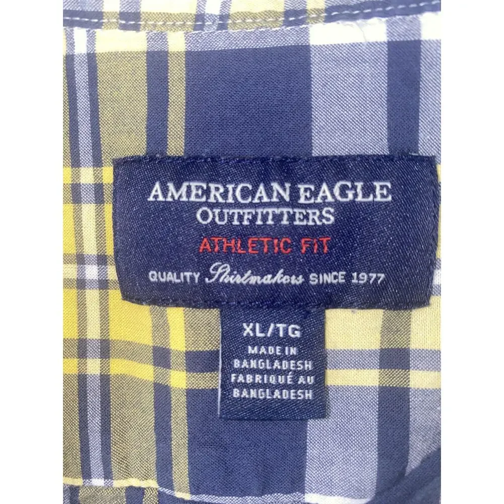 American Eagle Outfitters Shirt Mens XL Blue Plaid Long Sleeve Button Down